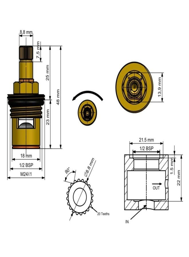 New Ware Tap Spindle Replacement Disc 15 mm | Rising Spindle for Jaguar Continental Type Models | Hot & Cold Faucet Valve - Image 3